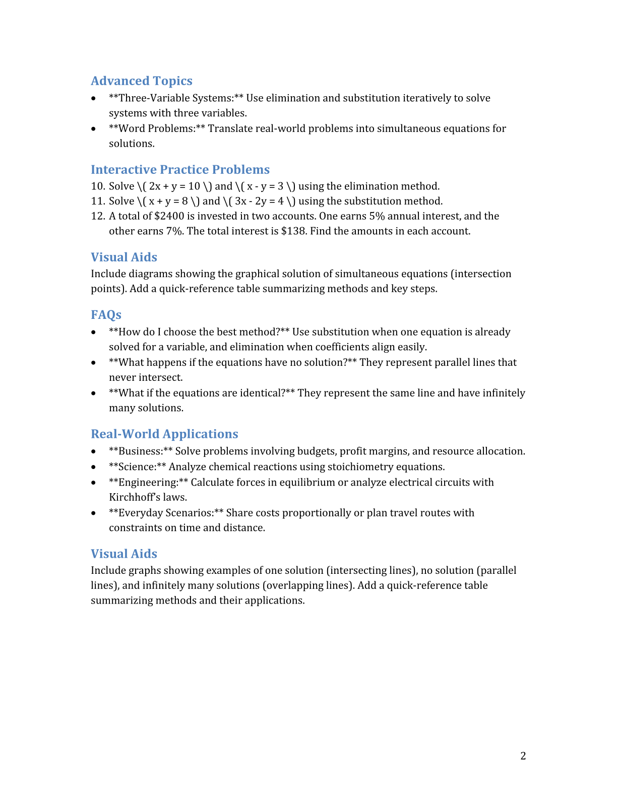 Simultaneous Equations Cheat Sheet